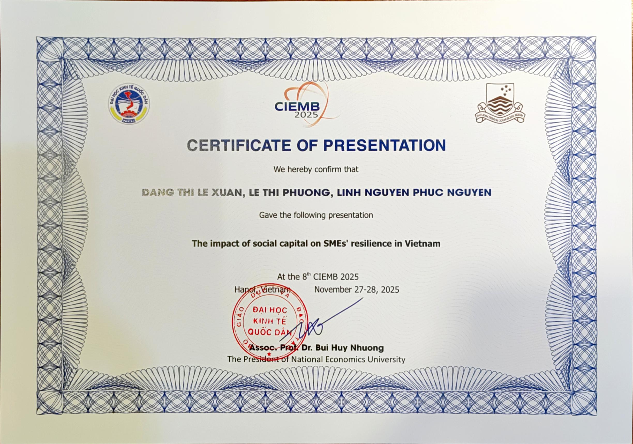 Certificate of presentation